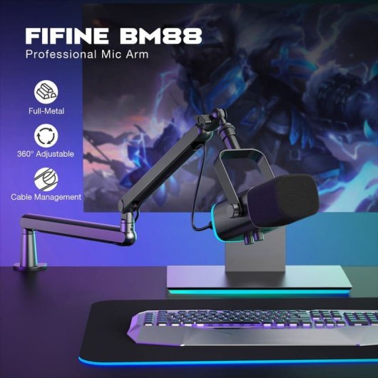 Fifine BM88 Soporte de Brazo para Micrófono de Perfil Bajo para Streaming y Podcasting Metal Negro