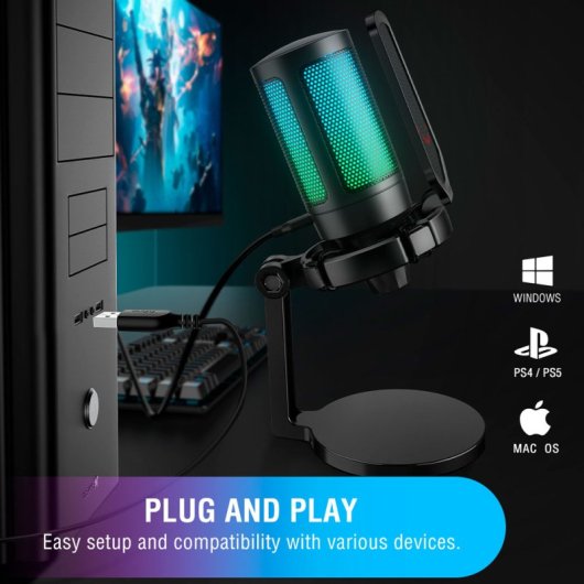 Fifine AmpiGame A6NEO Micrófono de Condensador Cardioide RGB USB-C Negro