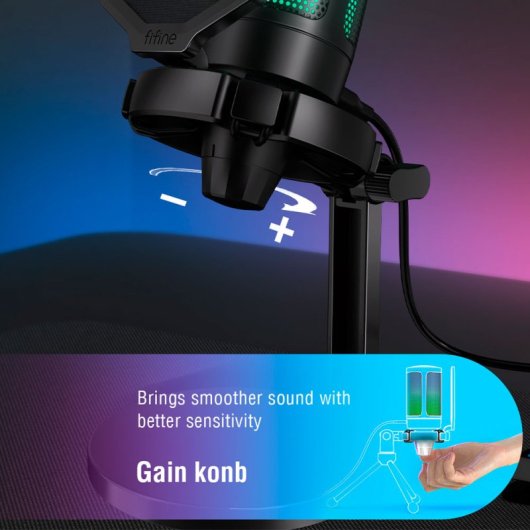 Fifine AmpiGame A6NEO Micrófono de Condensador Cardioide RGB USB-C Negro