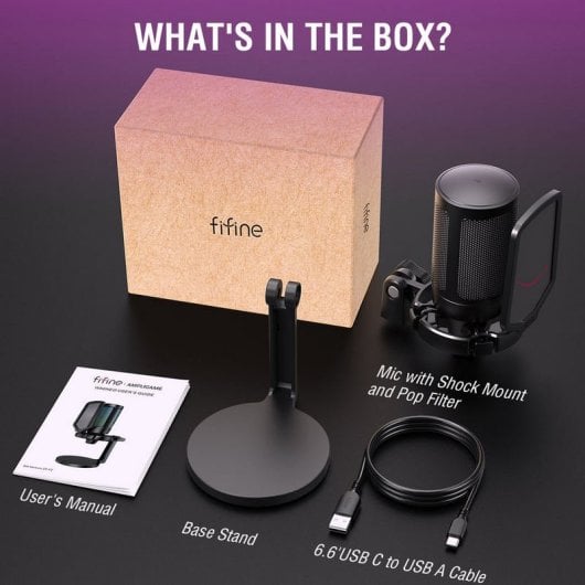 Fifine AmpiGame A6NEO Micrófono de Condensador Cardioide RGB USB-C Negro