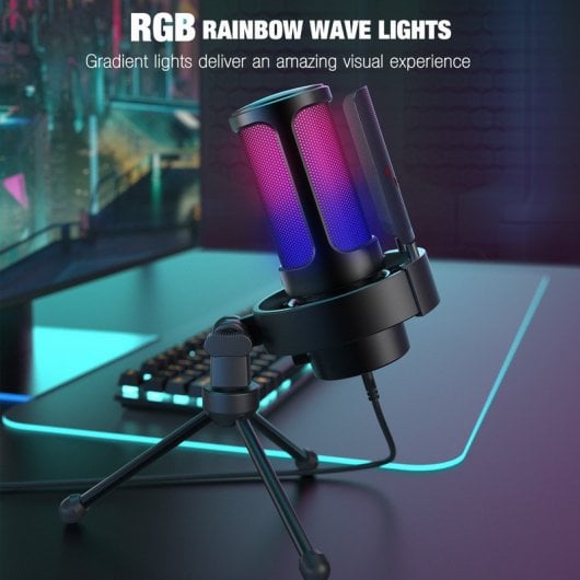 Fifine A8V Micrófono de Condensador para Grabación Profesional RGB USB-C Negro