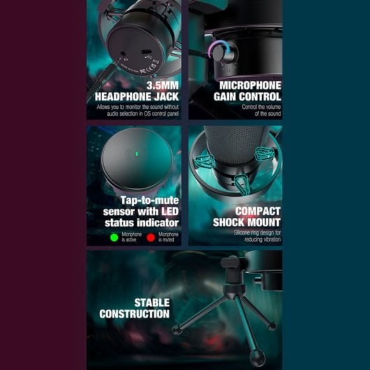 Fifine A8V Micrófono de Condensador para Grabación Profesional RGB USB-C Negro