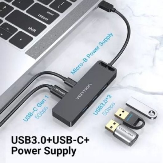 Vention TGTBB Hub USB-C 5 en 1 3xUSB 3.0/USB-C/MicroUSB PD Negro