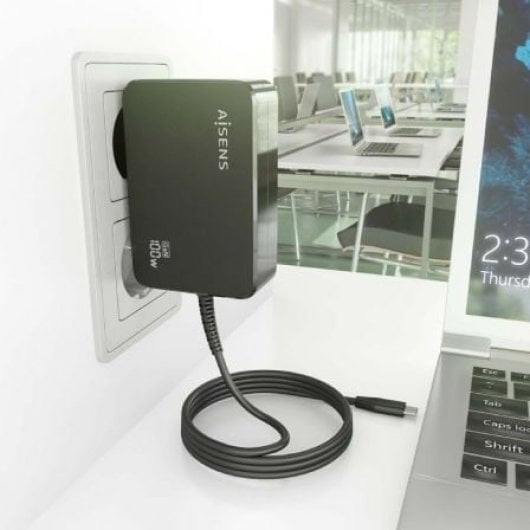 Aisens ASCH-1PD100WL50-BK Cargador USB-C 100W GaN Automático 1.8m Negro