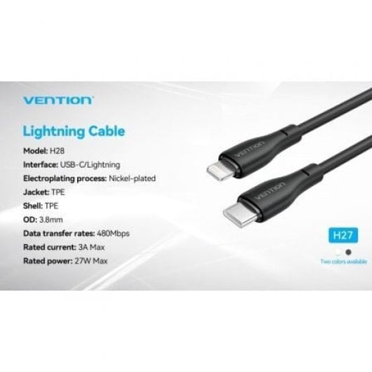 Vention H28BF USB-C Lightning-Kabel 27 W 480 Mbit/s 1 m Schwarz
