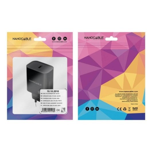 Cargador Nanocable 10.10.2010 USB-C 30W Power Delivery Negro compacto