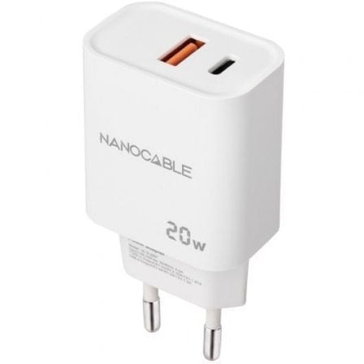 Nanocable 10.10.2007 Cargador de Pared 20W 1xUSB-A QC 1xUSB-C PD Blanco