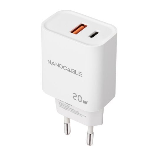 Nanocable 10.10.2007 Cargador de Pared 20W 1xUSB-A QC 1xUSB-C PD Blanco