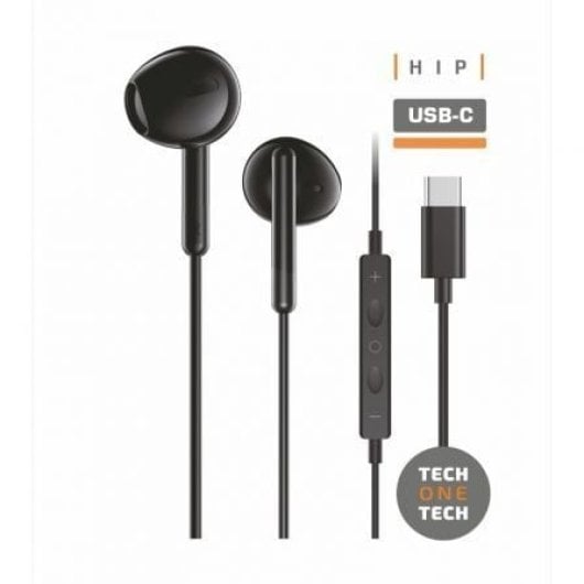 Tech One Tech earTECH TEC1302 Auriculares Intrauditivos USB-C con Micrófono Negros