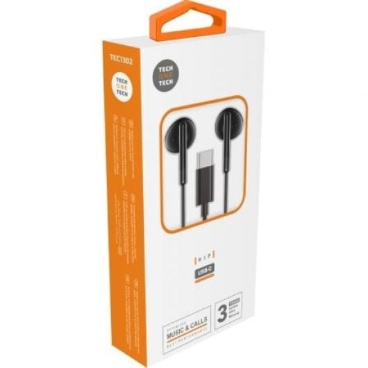Tech One Tech earTECH TEC1302 Auriculares Intrauditivos USB-C con Micrófono Negros