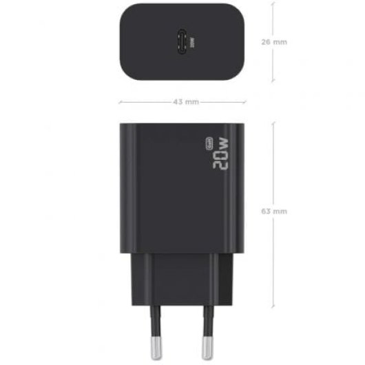 AISENS A110-0939 Cargador GaN 20W 1xUSB-C PD3.0 Negro
