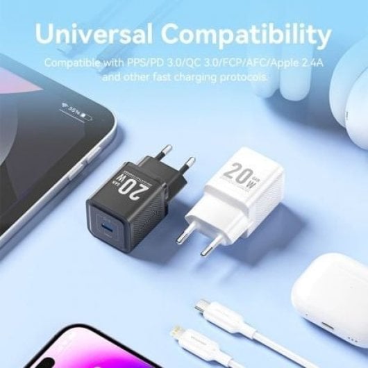 Vention TZ-FEPB0-EU-02 Cargador GaN USB-C 20W + Cable USB-C a Lightning 1m