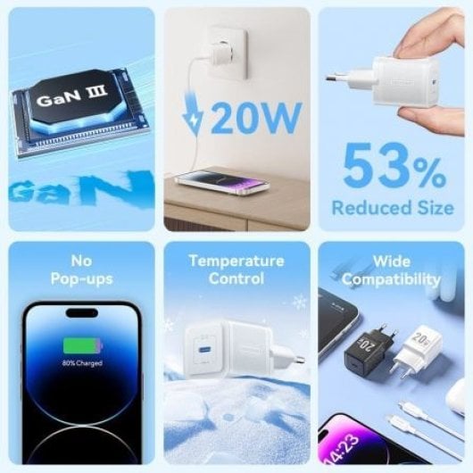 Vention TZ-FEPB0-EU-02 Cargador GaN USB-C 20W + Cable USB-C a Lightning 1m