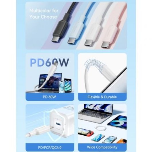 Vention TRCSF Cable USB-C 3A 60W 1m Azul