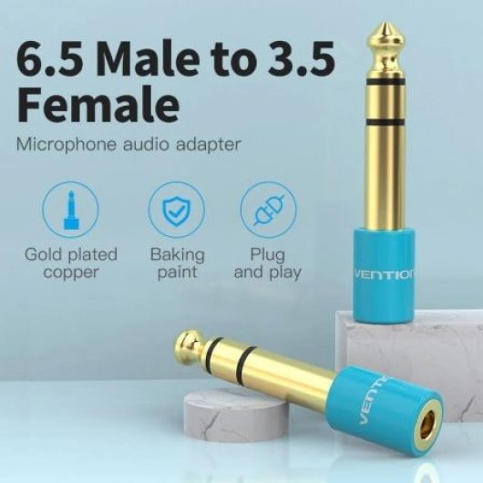 Vention VAB-S01-L Adaptador Jack 6.5 Macho a 3.5 Hembra Azul chapado en oro