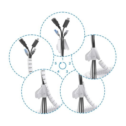 Organizador de cables en espiral AISENS A151-0917 1m diámetro 25mm blanco adaptador incluido