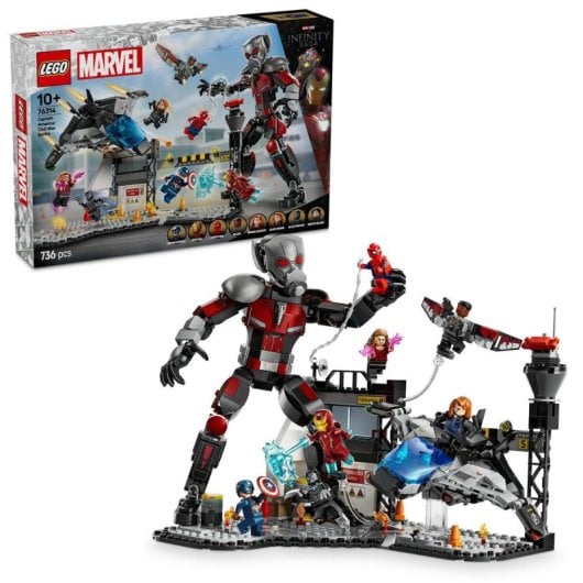 Lego Marvel Gran Batalla de Capitán Amércia: Civil War, Quinjet y Figuras de Iron Man y Spider-Man