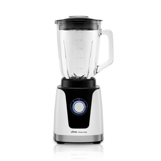 Batidora de vaso Ufesa 70205761 1500W 1.5L Jarra de Vidrio 6 Cuchillas Titanio Turbo Negro/Blanco