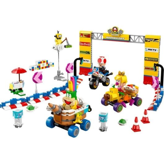 Lego Super Mario Kart: Set Bebé Peach y Grand Prix, Carreras y Figuras Toad, Lakitu, Lemmy (8+ Años)