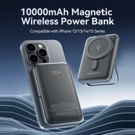 Powerbank Vention FHNB0 10000mAh 20W Wireless Carga rápida Negra