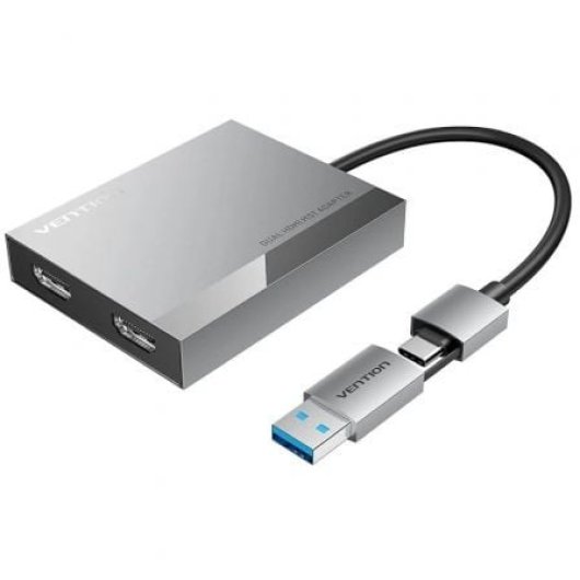 Vention ACXHB USB-C/USB-A auf 2x HDMI 4K 60Hz Konverter 15cm Grau DisplayLink