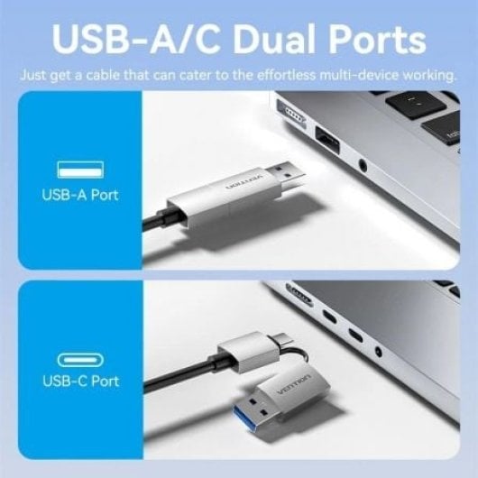 Vention ACXHB USB-C/USB-A auf 2x HDMI 4K 60Hz Konverter 15cm Grau DisplayLink