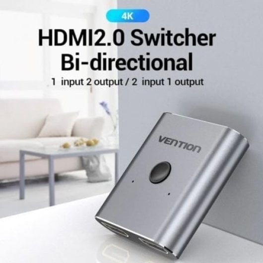 Switch HDMI Vention AFUH0 bidirecional em alumínio 4K a 60 Hz Plug&Play cinzento