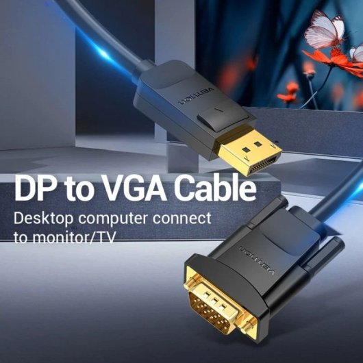 Cable Conversor Vention HBLBH DisplayPort a VGA 2m Macho/Macho Blindado Negro