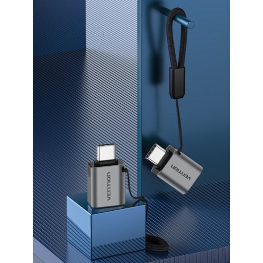 Adaptador USB C Vention CDQH0 Aluminio Gris 5Gbps Tipo-C Macho a USB A Hembra