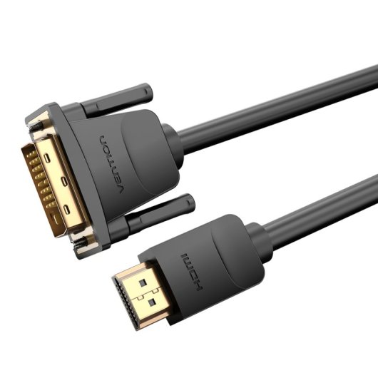 Cable Vention HDMI a DVI 2m Chapado en Oro Blindado Resolución 1080p Negro