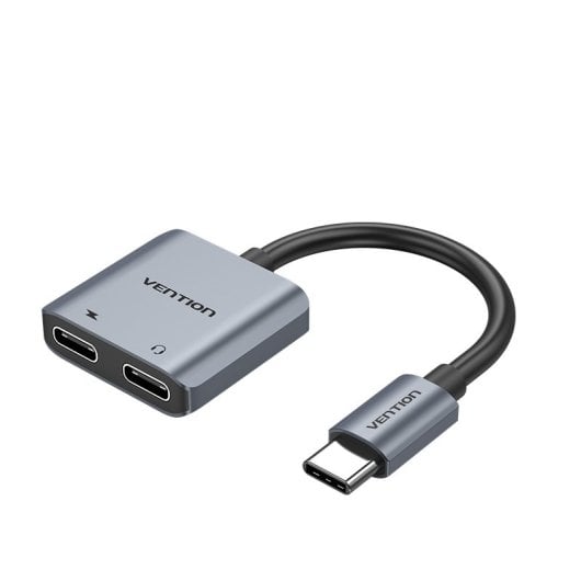 Conversor USB Tipo-C Vention BGZHA 2 Puertos Audio y Carga, Aluminio, 0.1m