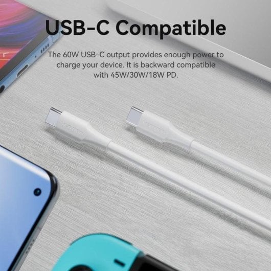 Cabo Vention USB-C 2.0 3A Macho-Macho 60W 480Mbps 2m Branco