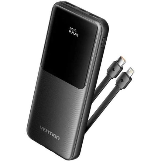 Vention FHOB0 Powerbank 10000mAh 22.5W com Cabos USB-C e Lightning Preto