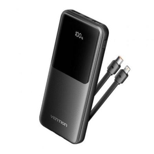 Powerbank Vention FHOB0 10000mAh 22.5W Negra Cable USB-C y Lightning
