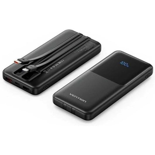 Vention FHOB0 Powerbank 10000mAh 22.5W com Cabos USB-C e Lightning Preto