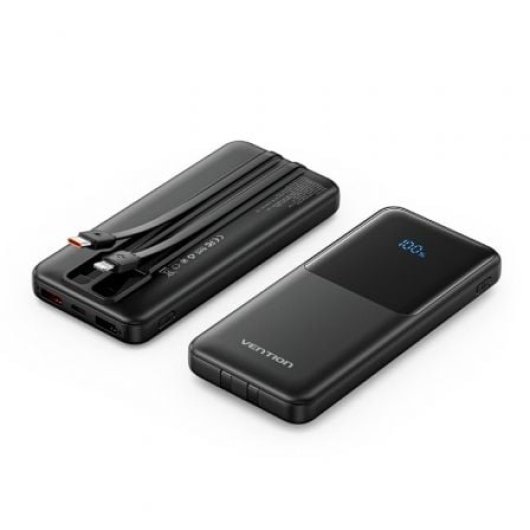 Powerbank Vention FHOB0 10000mAh 22.5W Negra Cable USB-C y Lightning