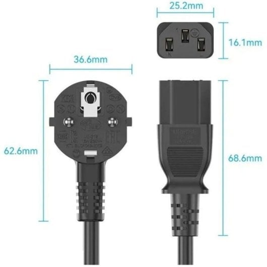 Cable de alimentación Vention ZCJBAC 1,8m CEE7 a IEC C13 Negro 6A 3x0,75mm²