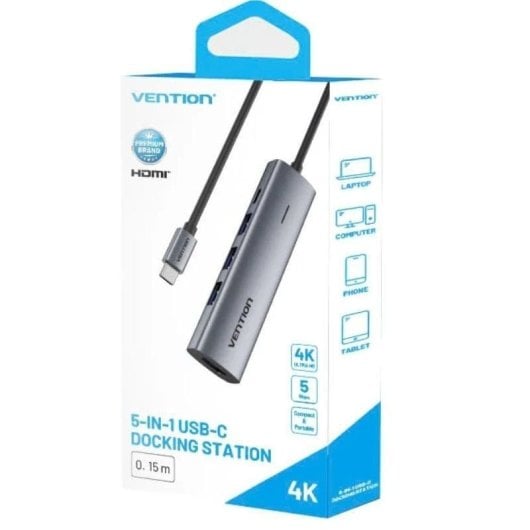 Vention TGGHB DockingStation 5 in 1 USB-C a HDMI/USB3.0*3/PD 0,15 m Alluminio grigio