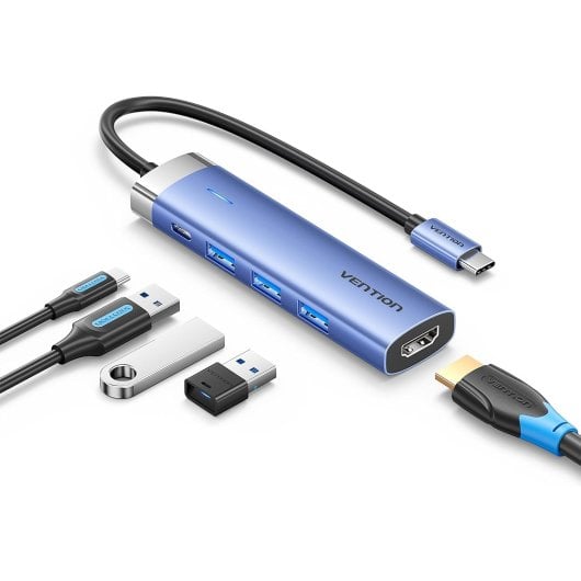 Docking Vention TGESB 3xUSB 3.0 HDMI 4K@30Hz USB-C PD 100W Aluminio Azul
