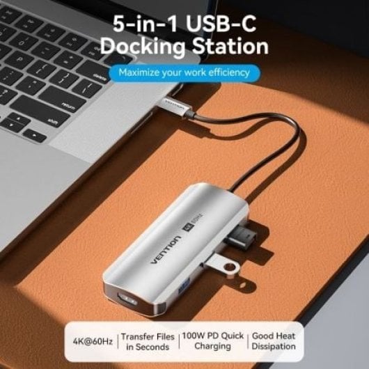 Dockingstation Vention TQDHB USB-C HDMI 4K 3xUSB 1xUSB-C PD 100W 0,15m Grau