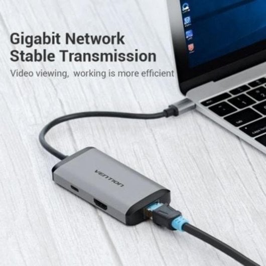Dockingstation Vention CNCHB USB-C HDMI 4K 3xUSB 1xUSB-C PD RJ45 Grau
