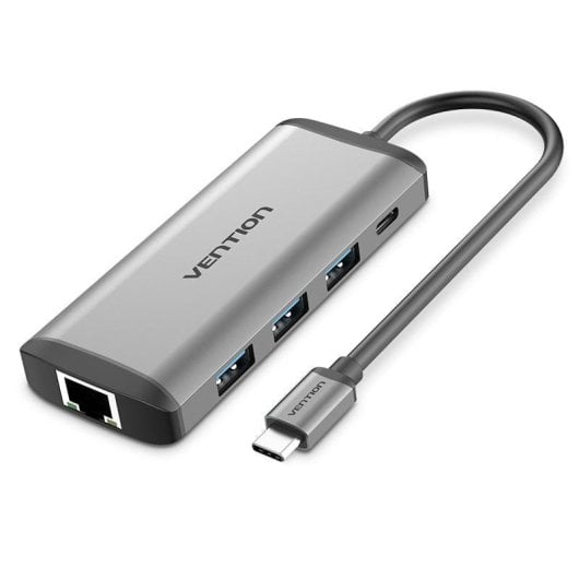 Adattatore USB-C Vention 8 in 1 HDMI 4K USB 3.0 RJ45 87W SD/TF Alluminio