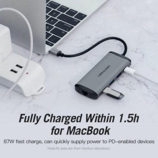 Hub Vention 8-en-1 HDMI 4K USB 3.0 RJ45 PD 87W Alu