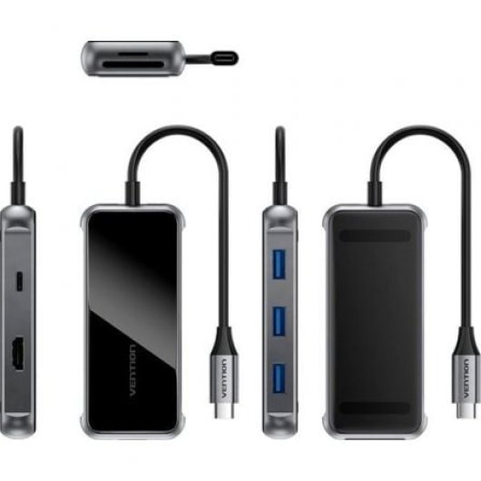 Docking Vention TFMHB USB-C HDMI 3xUSB-A Carga 100W Lector SD/MicroSD Gris