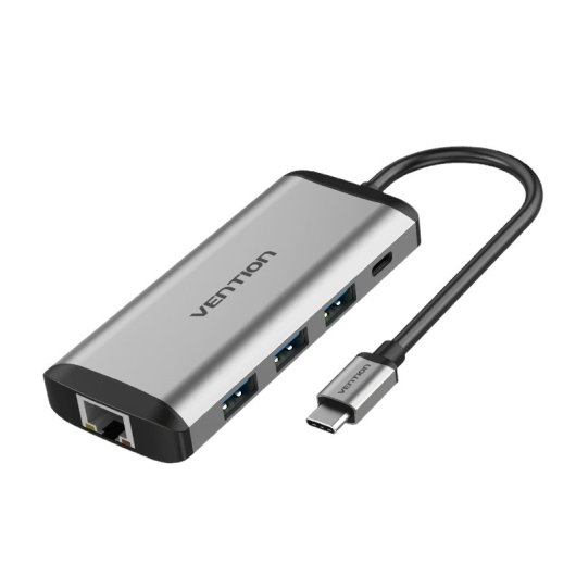 Docking USB-C Vention THAHB 4K HDMI 3xUSB 87W PD RJ45 Lector Tarjetas Audio Gris