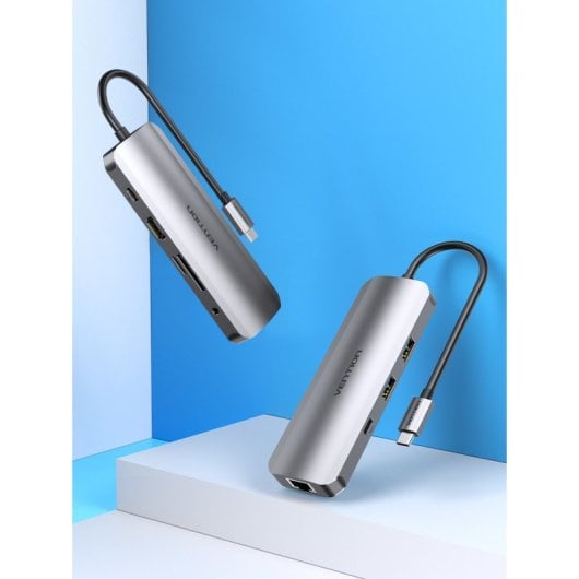 Docking Station Vention USB-C 4K Ultra HD Alumínio 2xUSB 3.2 2xUSB-C HDMI Ethernet SD Prata