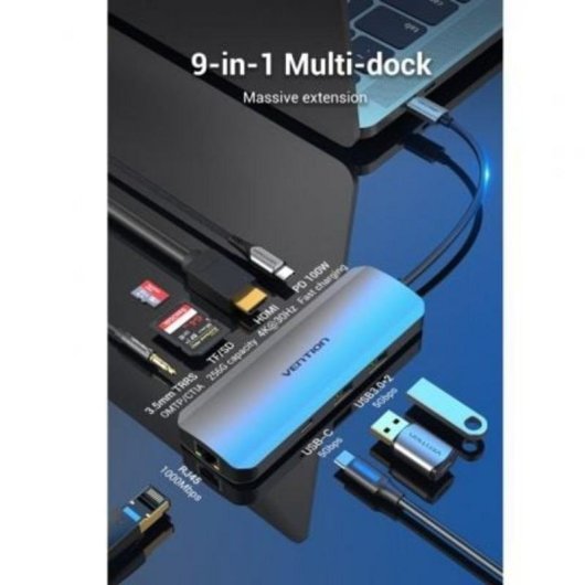 Docking Station Vention USB-C 4K Ultra HD Aluminium 2xUSB 3.2 2xUSB-C HDMI Ethernet SD