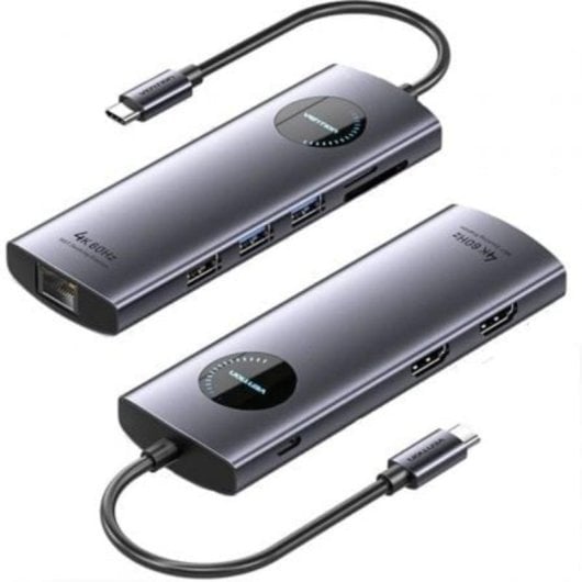 Docking USB-C Vention TQVHB 2xHDMI 3xUSB RJ45 SD/TF PD 100W Gris