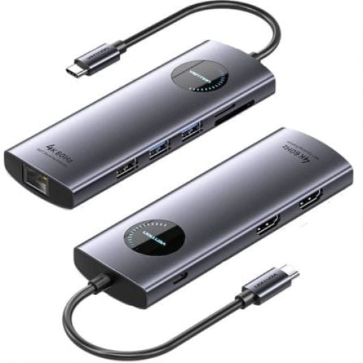Docking USB-C Vention TQVHB 2xHDMI 3xUSB RJ45 SD/TF USB-C PD 100W Grau