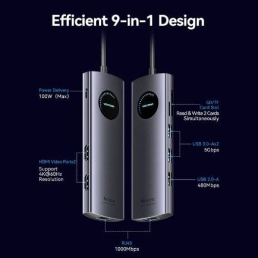 Docking USB-C Vention TQVHB 2xHDMI 3xUSB RJ45 SD/TF USB-C PD 100W Grau